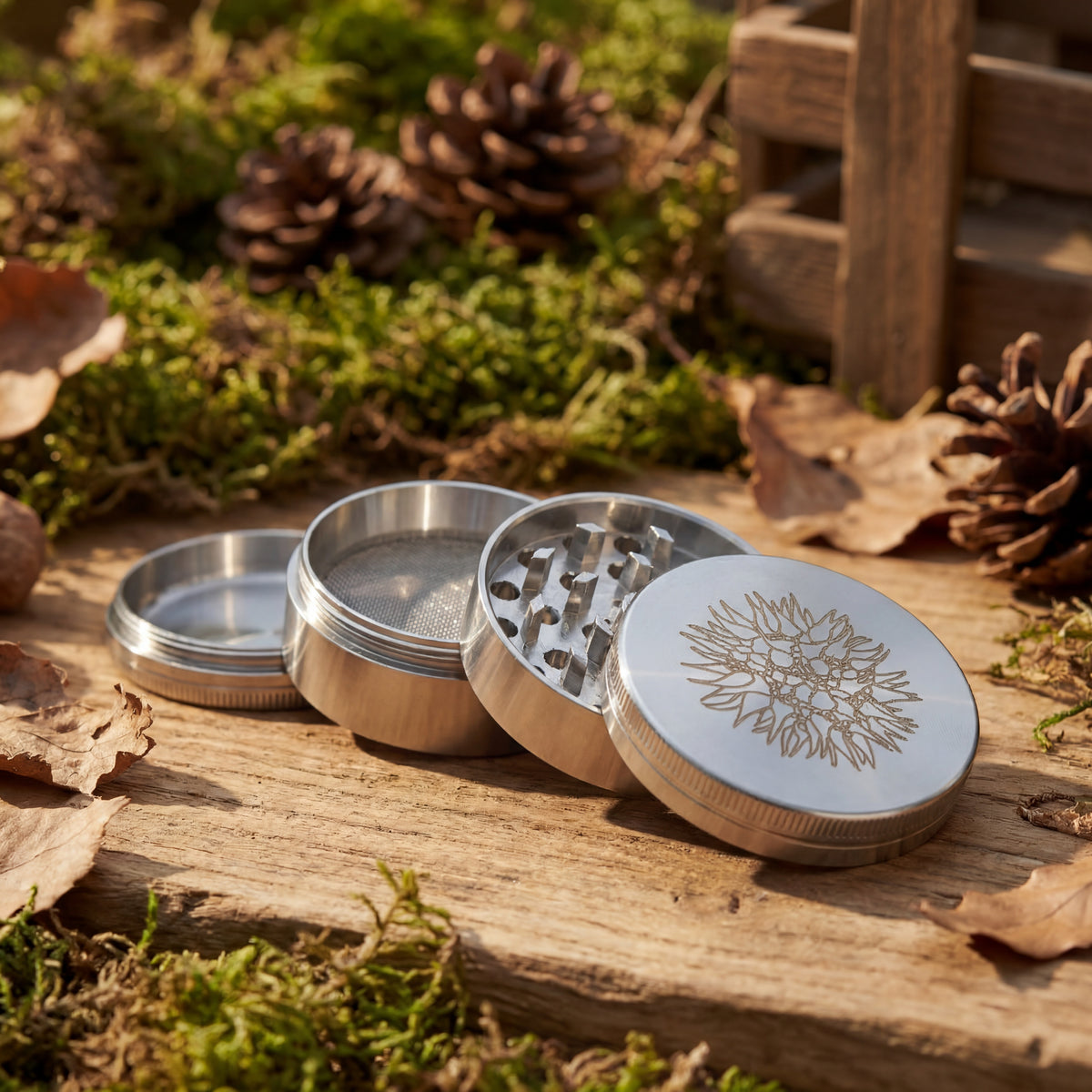 SweetGum 4-Piece Solid Stainless Steel Herb Grinder Disassembled Anatomy